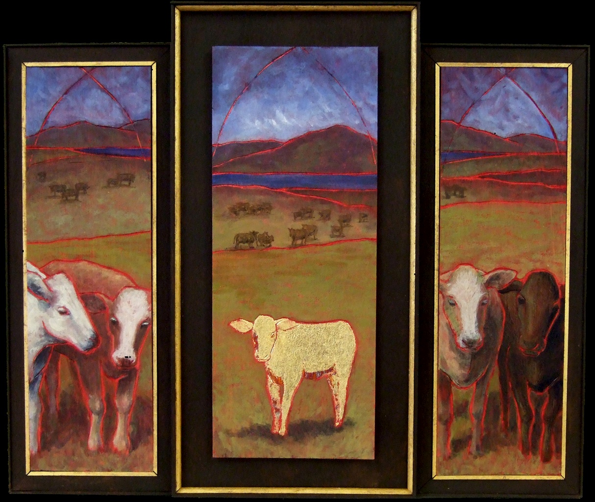 Amy Gray, "Sacred Cows," 2011, gold leaf and paint on wood