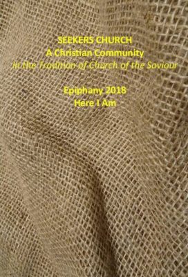 2018 Bulletin cover for Epiphany with photo of burlap and yellow lettering
