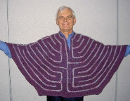 Peter wearing a crochet purple chasuble with labyrinth pattern